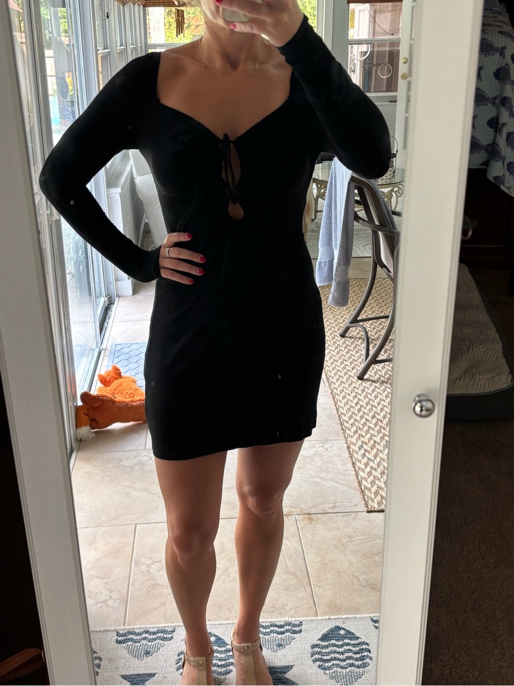 Dola Black Long-Sleeve Tie-Front Mini Dress